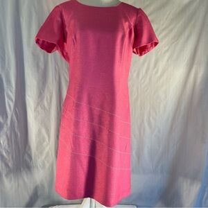 Linea Domani Dress Pink Linen Look Short Sleeves Lined Sheath Plus Size 14👍